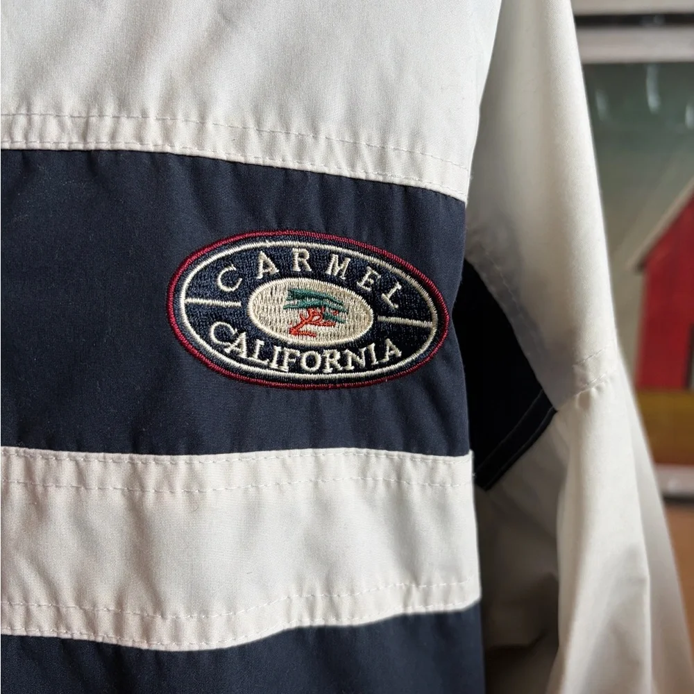 90s Cheneral White Navy REVERSIBLE Fleece Hooded CARMEL CALIFORNIA Jacket 2XL
